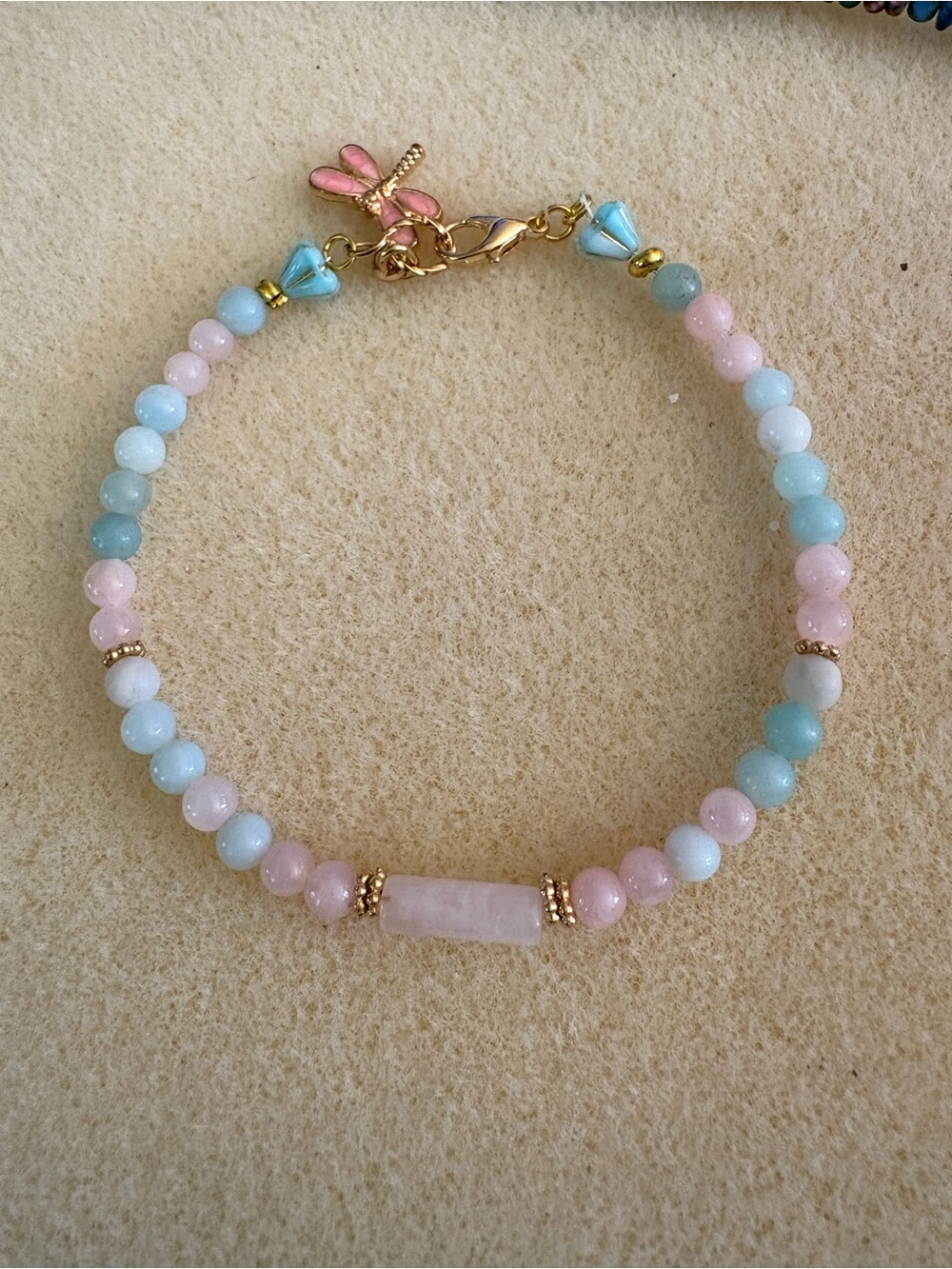 Pink rose cherry quartz with  Amazonite, pastel gemstones 8 inches